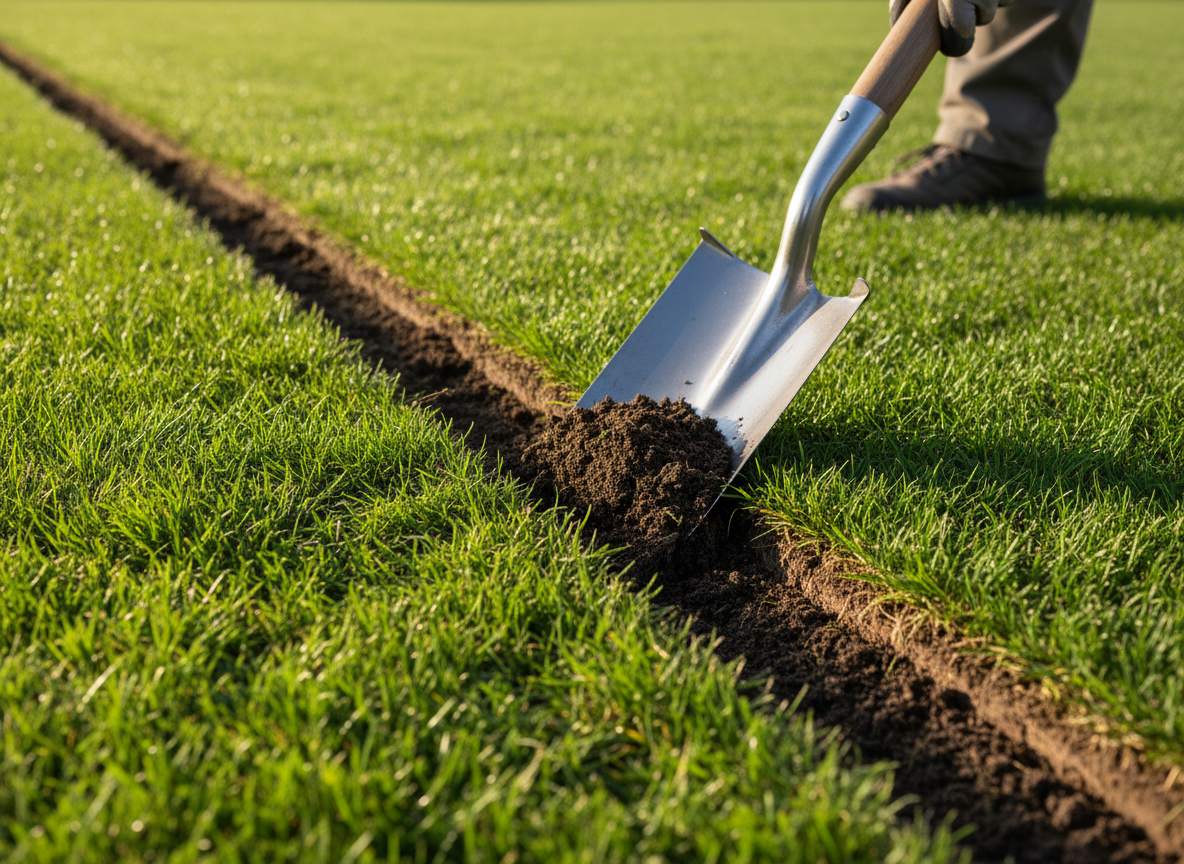 Estate front yard with fresh mulch and edging